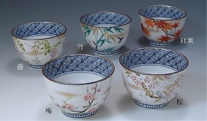 【送料無料】 京焼 清水焼 お茶呑茶碗 湯呑み茶碗 5客 彩花鳥