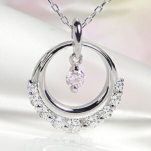 pt900 天然ピンクダイヤモンド 0.07ct Pink Dia ネックレス ペンダント ダイヤモンド total0.29ct プラチナ  サークル ゆれる プレゼント