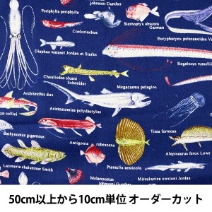 【数量5から】 生地 『ツイルプリント生地ツイル 深海魚 生地 布 入園 入学 インテリア C紺』 COTTON KOBAYASHI コットンこばやし 小林繊