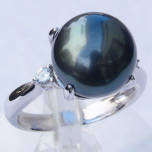 黒真珠 ブラックパール 指輪 タヒチ黒蝶真珠 11mm リング 指輪