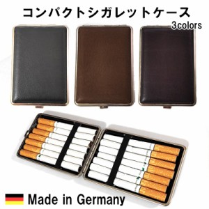シガレットケース ドイツ製 タバコケース かっこいい レザー ブラック ブラウン バーガンディ シルバーフレーム 14本 コンパクト