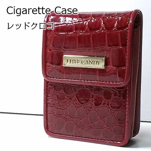 タバコケース エナメルクロコ シガレットケース レッド ロングサイズOK 赤 可愛い シガレットポーチ LUXE CANDY レディース