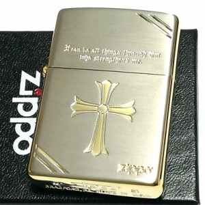 ZIPPO ジッポ クロス メッセージ 金差し シルバーサテン エッチング彫刻 英語 ライター かっこいい 金銀 おしゃれ サイドゴールド