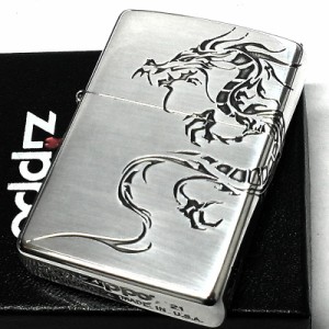 ZIPPO ライター ドラゴンタトゥー ジッポ 龍 シルバー トライバル ２面エッチング 銀燻し仕上げ 竜 かっこいい メンズ プレゼント ギフト