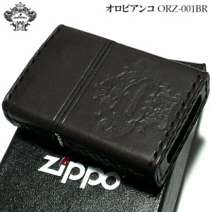 ZIPPO オロビアンコ ジッポ ライター ブランド 本牛革巻き かっこいい Orobinco ブラウン 茶色 レザー 皮 型押し