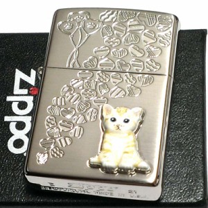 ZIPPO ライター ネコ kitten herart cream シルバー ジッポ 猫 可愛い ハート 立体ネコメタル 女性 レディース ねこ かわいい おしゃれ