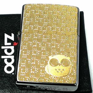 ZIPPO フクロウ かわいい ジッポ ライター ゴールド 梟 ふくろう メタルプレート お守り 可愛い レディース メンズ ギフト プレゼント