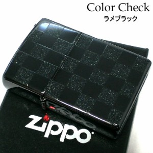 ZIPPO ライター 市松模様 カラーチェック ラメ ブラック ジッポ かわいい 両面加工 おしゃれ 黒 メンズ プレゼント ギフト