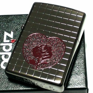 ZIPPO ライター ハート ローズ ジッポ ブラックニッケル ミラー仕上げ 黒 薔薇 チタンコーティング かわいい おしゃれ レディース 女性