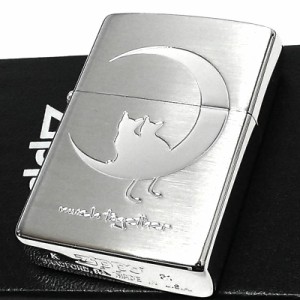 ZIPPO ネコ CAT & MOON ジッポ ライター 月 猫 かわいい 三日月 シルバー エッチング 女性 レディース ねこ シンプル おしゃれ 銀