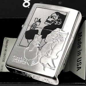 ZIPPO ライター ウインディ ミラー&ホラー シルバーサテン ウィンディガール ドクロ 鏡 ジッポ 銀 オカルト Windy エッチング 可愛い 