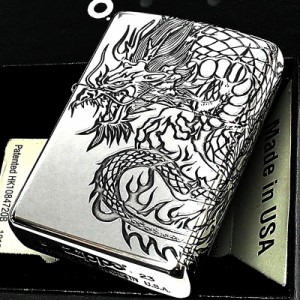 ZIPPO 龍 和柄 3面連続加工 ライター 銀燻し ジッポ 竜 シルバー 干支 辰 かっこいい メンズ プレゼント ギフト