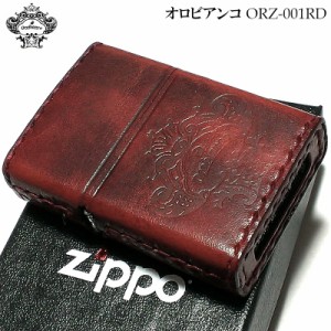 ZIPPO ライター ブランド ジッポ Orobinco オロビアンコ ダメージ レッド かっこいい Orobinco 本牛革巻きレザー