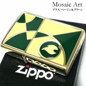 ZIPPO ライター モザイクアート かっこいい ジッポ ゴールド 炎 ロゴ ベージュ グリーン メンズ エポ盛り加工 金 おしゃれ プレゼント 