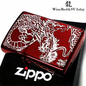 ZIPPO ライター ジッポ ワインレッド 和柄 龍 昇り龍 シルバー 彫刻 赤 和柄 竜 銀 干支 辰 かっこいい メンズ プレゼント ギフト 