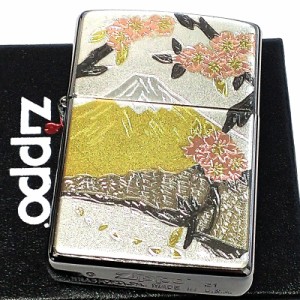 ジッポ 和柄 富士桜 ZIPPO ライター シルバー 富士山 日本 和風 彫刻 銀 デンチュウバン メンズ プレゼント ギフト