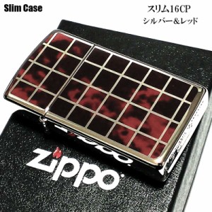 ZIPPO スリム ジッポ ライター シルバー＆レッド チェック マーブル柄 かっこいい おしゃれ メンズ レディース 女性