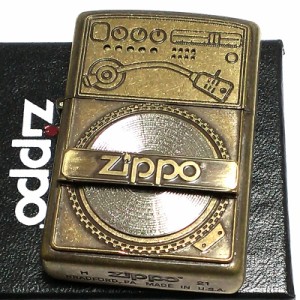 ZIPPO ライター ユーズドフィニッシュ レコード ジッポ 可動式 メタルプレート貼り 可愛い 彫刻 ブラス アンティークゴールド かっこいい