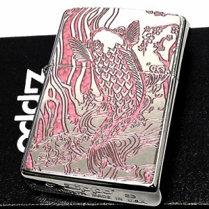 ZIPPO 和柄 昇鯉 ピンク ジッポ ライター 両面柄違い加工 かっこいい 細密メタル おしゃれ ギフト プレゼント メンズ レディース