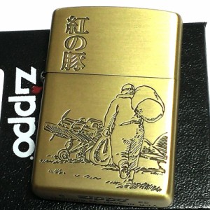 ZIPPO スタジオジブリ ライター 紅の豚 ポルコ・ロッソ 後ろ姿 ロゴ入り アンティーク ゴールド ジッポ キャラクター 渋い アニメ かわい