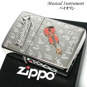 ZIPPO ライター バイオリンメタル 楽器 ジッポ かわいい シルバー 両面加工 ハート 音符 可愛い ホワイトニッケル 銀 ギフト