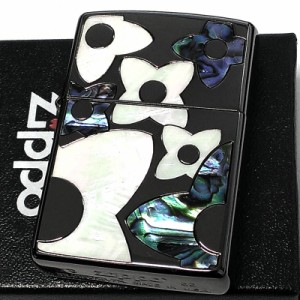 ZIPPO ライター シェルフラワー ジッポ ブラックニッケル 花柄 両面加工 シェルインレイ 天然貝 可愛い 女性 おしゃれ レディース