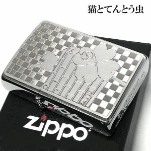 ZIPPO ライター ネコとてんとう虫 ジッポ 可愛い 猫 細密エッチング かわいい 四つ葉 クローバー テントウムシ ねこ 女性 レディース 