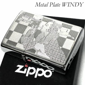ZIPPO ライター ウインディ ウィンディガール メタル プレート ホワイトニッケル レトロ ジッポ 銀 Windy 