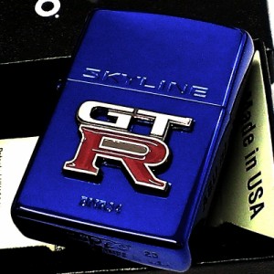 ZIPPO ライター スカイライン GT-R R34 リアルエンブレム 車 イオンブルー ロゴ メタル ジッポ 日産公認モデル GTR-BNR34 かっこいい 青 