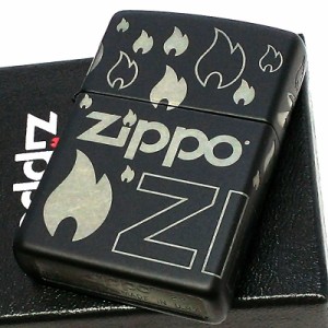 ZIPPO ライター ブラック ジッポロゴ フレームデザイン 炎 おしゃれ 4面加工 艶消し Zippo Design メンズ かっこいい 黒 プレゼント