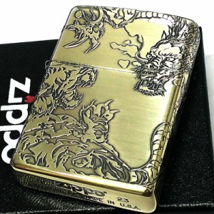 ZIPPO 五面龍虎 御守り ジッポ ライター 5面加工 エッチング 彫刻 ブラス お守り かっこいい 和柄 竜 おしゃれ アンティークゴールド