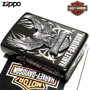 ZIPPO ハーレー ダビッドソン ビッグメタル イーグル ロゴ 銀イブシ イオンブラック 黒 かっこいい  渋い メンズ プレゼント ギフト