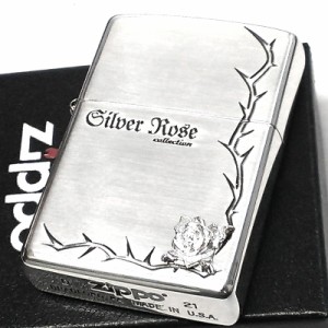 ZIPPO ローズ 純銀メタル シルバー エッチング ロゴ ジッポ ライター 薔薇 おしゃれ かわいい 銀燻し シンプル レディース 