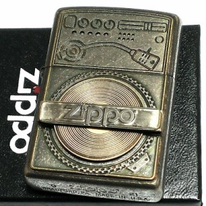 ジッポ ユーズドフィニッシュ レコード ZIPPO ライター 可動式 メタルプレート貼り 古美加工 彫刻 クロームサテーナ レトロ かっこいい 