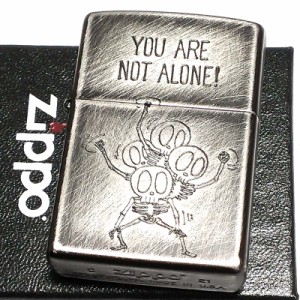 ZIPPO ライター ユーズドフィニッシュ ALONE スカル かわいい ジッポ 彫刻 シンプル アンティークシルバー かっこいい おしゃれ レディー