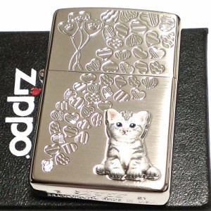 ZIPPO ライター ネコ kitten herart ash gray シルバー ジッポ 猫 可愛い ハート 立体ネコメタル 女性 レディース ねこ かわいい