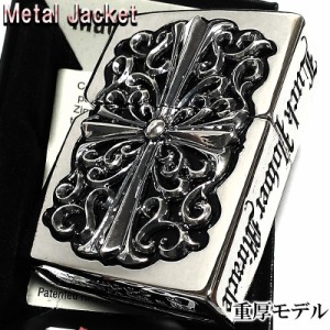 ZIPPO メタルジャケット 超重厚 ジッポ ライター ビッグクロス 鏡面 シルバー 彫刻 5面デザイン 銀 メンズ アクセサリー 十字架