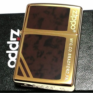 ZIPPO マーブル クラシックデザイン ゴールド＆ブラウン ジッポ ライター ダイアゴナルライン 金タンク 茶 おしゃれ ギフト プレゼント