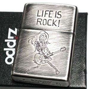 ZIPPO ライター ユーズドフィニッシュ ROCK スカル かわいい ジッポ アンティークシルバー 彫刻 シンプル かっこいい おしゃれ メンズ