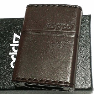 ZIPPO ライター 本革巻き ジッポ ロゴ ブラウン レザー 茶 シンプル 牛革 かっこいい メンズ ギフト プレゼント