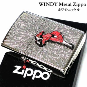 ZIPPO ライター ウィンディガール WINDY シルバー メタル レトロ ジッポ ホワイトニッケル エッチング 赤 おしゃれ かわいい