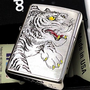 ZIPPO かっこいい ジッポ ライター 和柄 虎 シルバー お守り トラ 銀 エッチング彫刻 エポキシ盛り おしゃれ メンズ 御守り プレゼント 