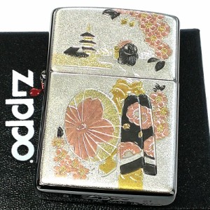 ジッポ 和柄 舞妓 ZIPPO ライター シルバー 日本 和風 彫刻 銀 デンチュウバン メンズ プレゼント ギフト