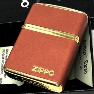 ZIPPO ライター アーマー 革巻き クラシックレザー キャメル 本革 ジッポ ロゴ ゴールド 重厚 おしゃれ 牛革 皮 高級