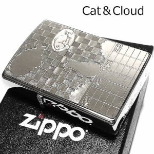 ZIPPO ライター ネコと雲 猫 ジッポ 雲 魚 細密エッチング かわいい ユニーク ねこ 可愛い 女性 レディース メンズ ギフト プレゼント