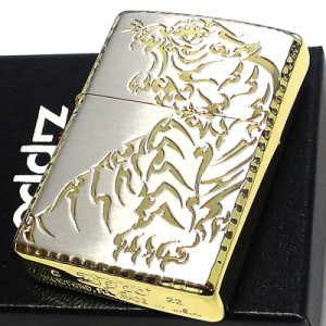 ZIPPO トライバルビースト 虎 ジッポ ライター 和柄 おしゃれ 両面加工 リューター加工 ゴールド 彫刻 かっこいい