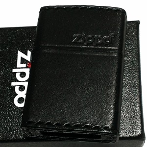 ZIPPO ライター 本革巻き ジッポ ロゴ ブラック レザー 黒 シンプル 牛革 かっこいい メンズ ギフト プレゼント