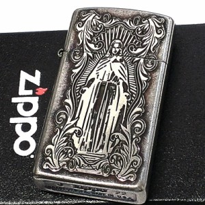 ZIPPO スリム ジッポ ライター アラベスクマリア 逆エッチング 彫刻 銀イブシバレル 両面柄 かっこいい メンズ レディース