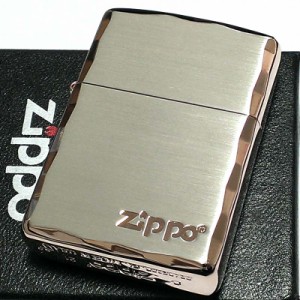 ZIPPO アーマー ライター ジッポ ロゴ シルバーサテン＆ピンクゴールド 両面コーナー彫刻 サイドピンク シンプル 重厚 メンズ かっこいい