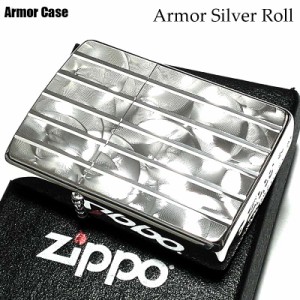 ZIPPO ライター アーマー シルバーロール ジッポ V刃彫刻 両面加工 ダイヤモンドカット 銀 かっこいい 重厚 おしゃれ メンズ